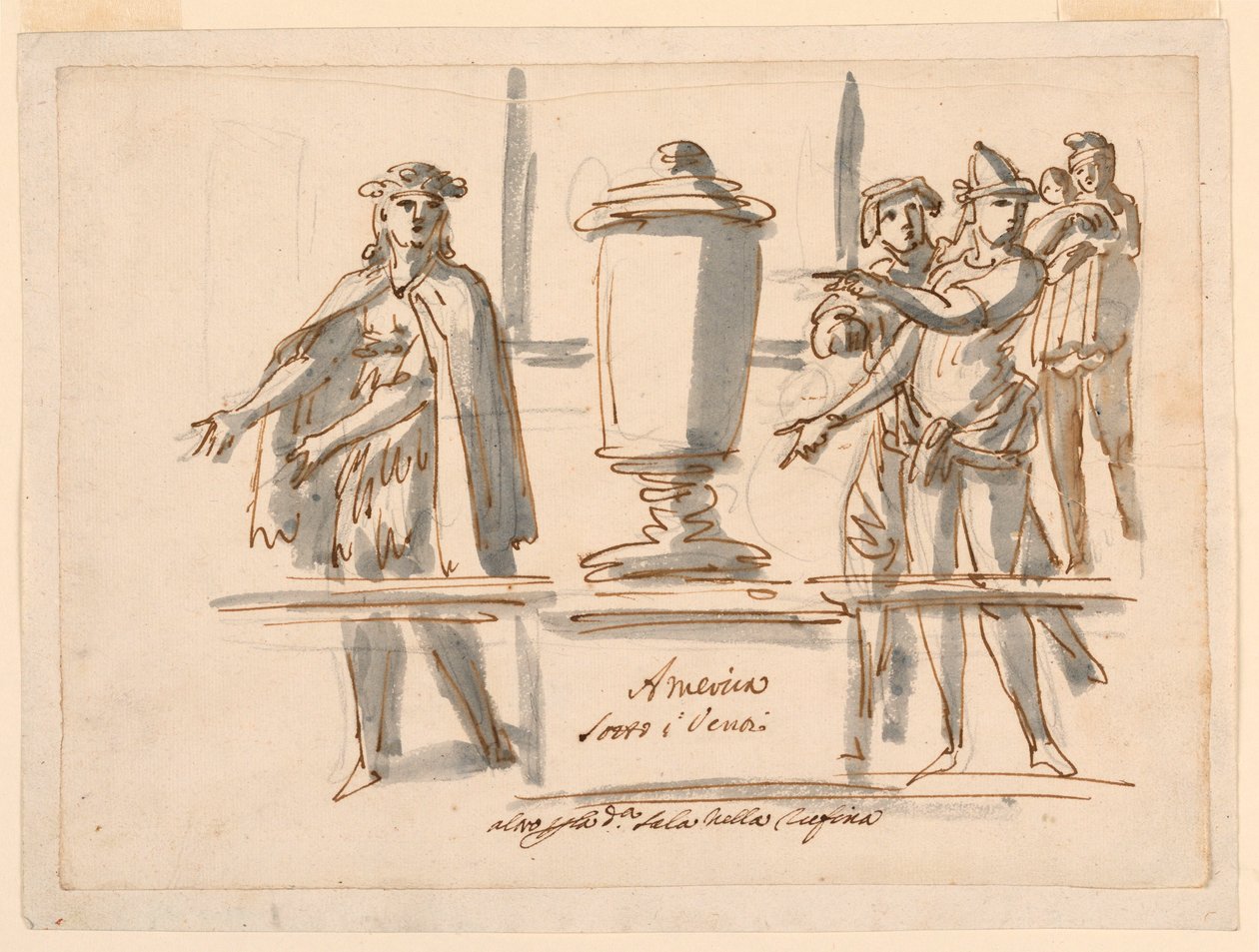 Teckning, Allegori över Amerika, Dekoration till kardinal Falconieris salong i Frascati, 1700-1900-tal av Filippo Marchionni