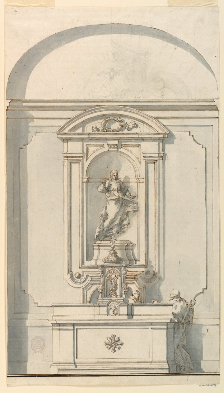 Teckning, Altare med tabernakel och två präster i samtal, 1750-75 av Filippo Marchionni