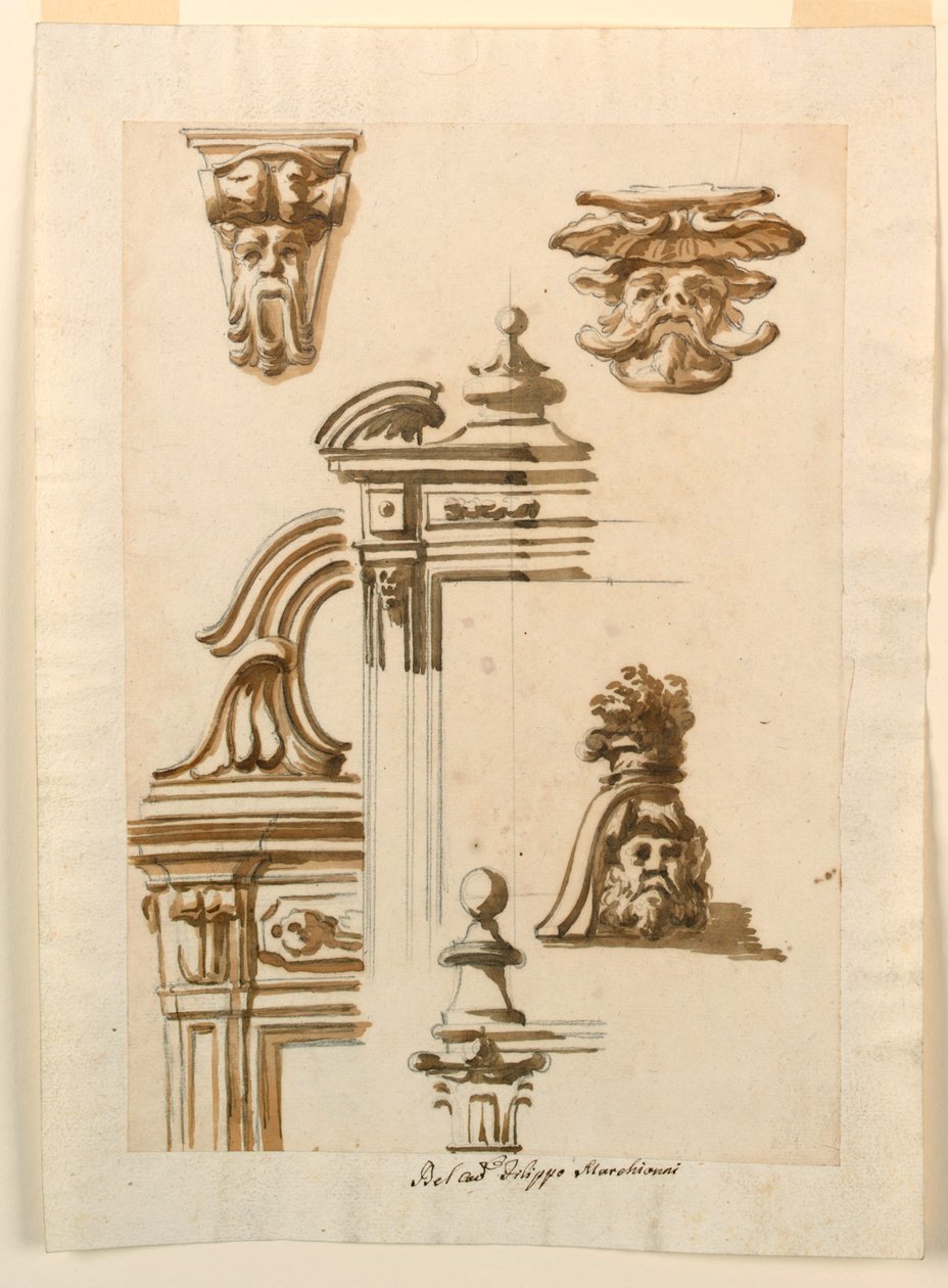 Teckning, Arkitekturstudier, 1750-90 av Filippo Marchionni