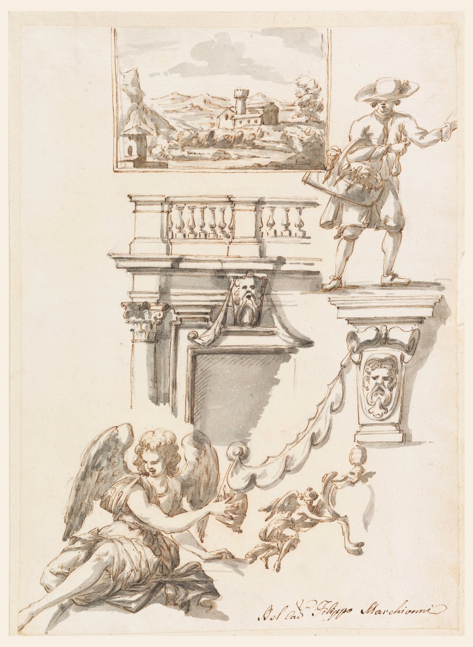 Teckning, arkitektur och figurstudier, 1750-90 av Filippo Marchionni