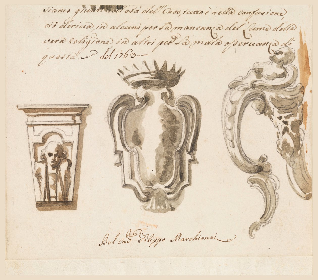 Ritning, Förslag till konsol och nyckelskylt, 1763 av Filippo Marchionni