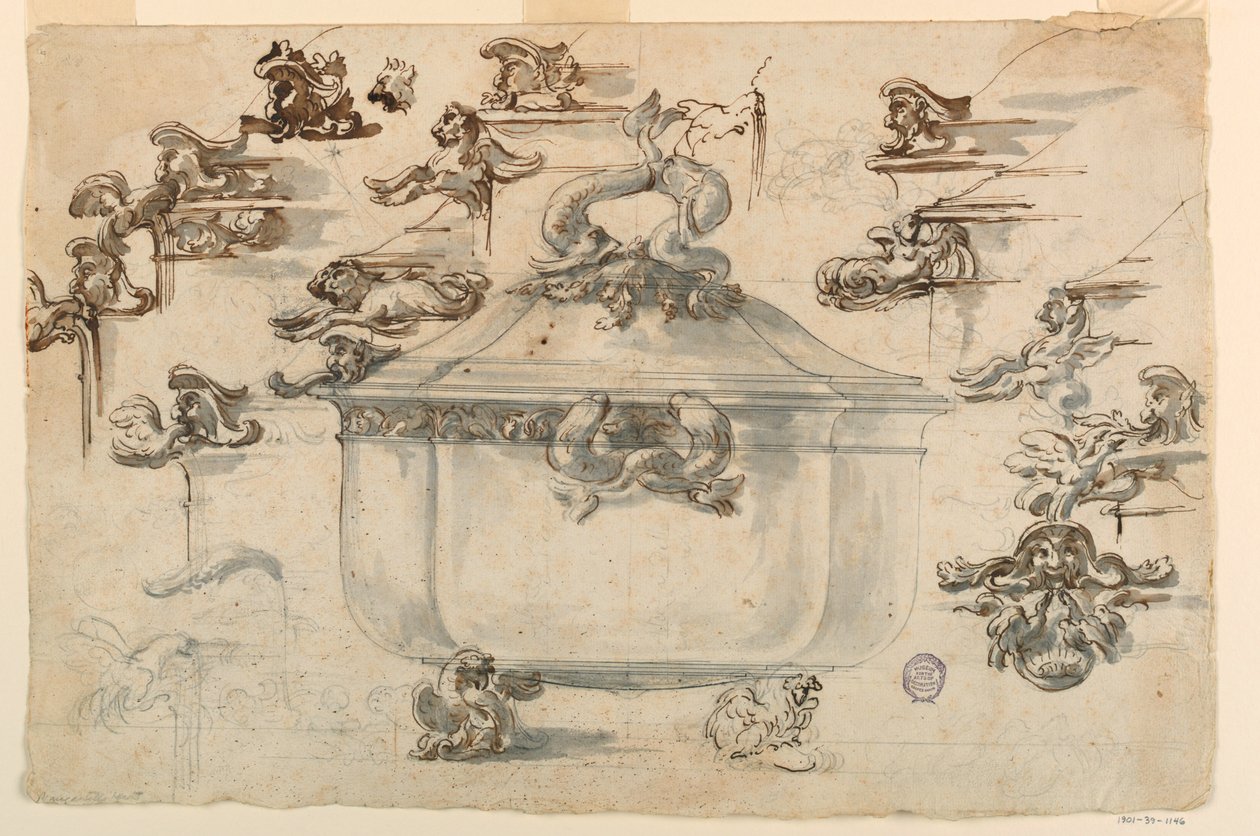 Ritning, mönster till silverterrin, 1769 av Filippo Marchionni