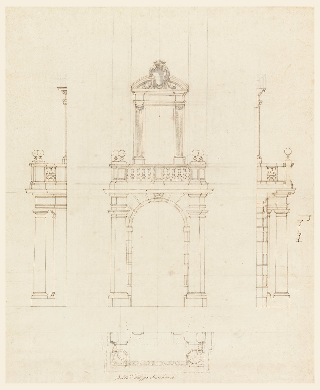 Ritning, Dörrfodral och karm till dörr, 1750-75 av Filippo Marchionni