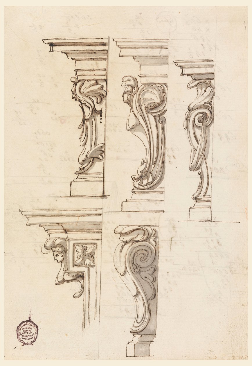 Teckning, Fem hörnmotiv, ca 1750 av Filippo Marchionni