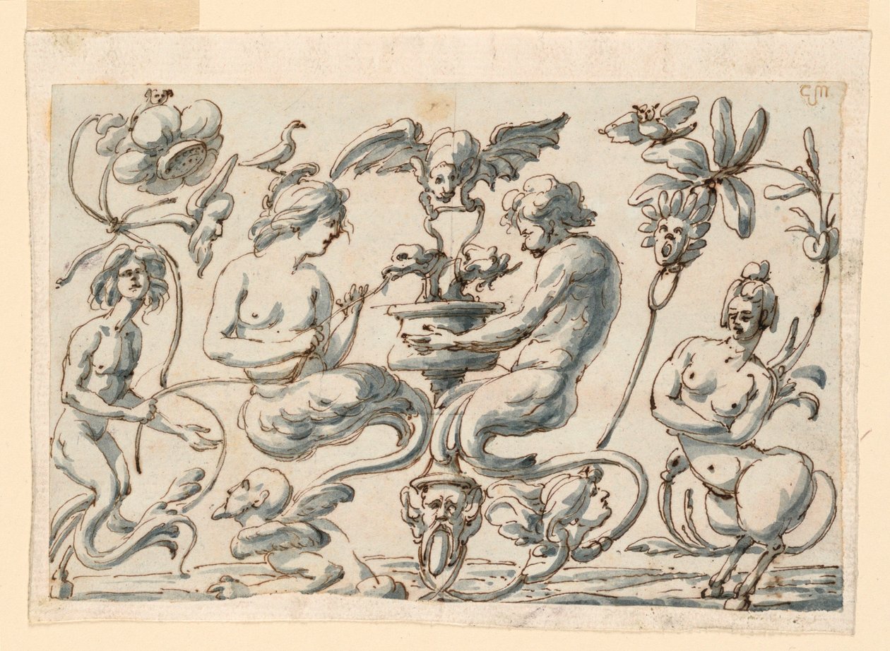 Teckning, Grotesk till avlånga pannåer, 1730-50 av Filippo Marchionni