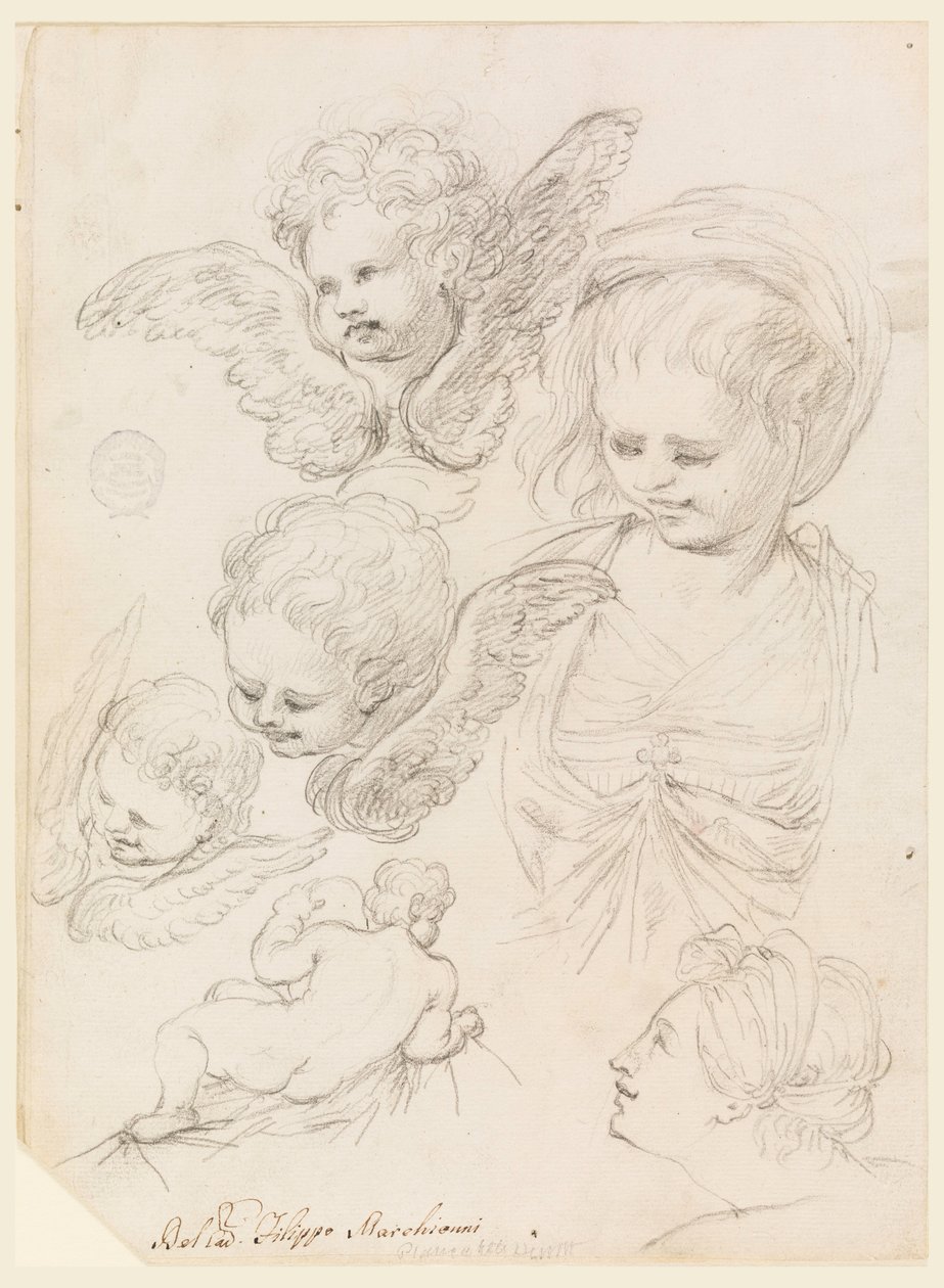 Teckning, Studier till en religiös framställning, 1725-40 av Filippo Marchionni