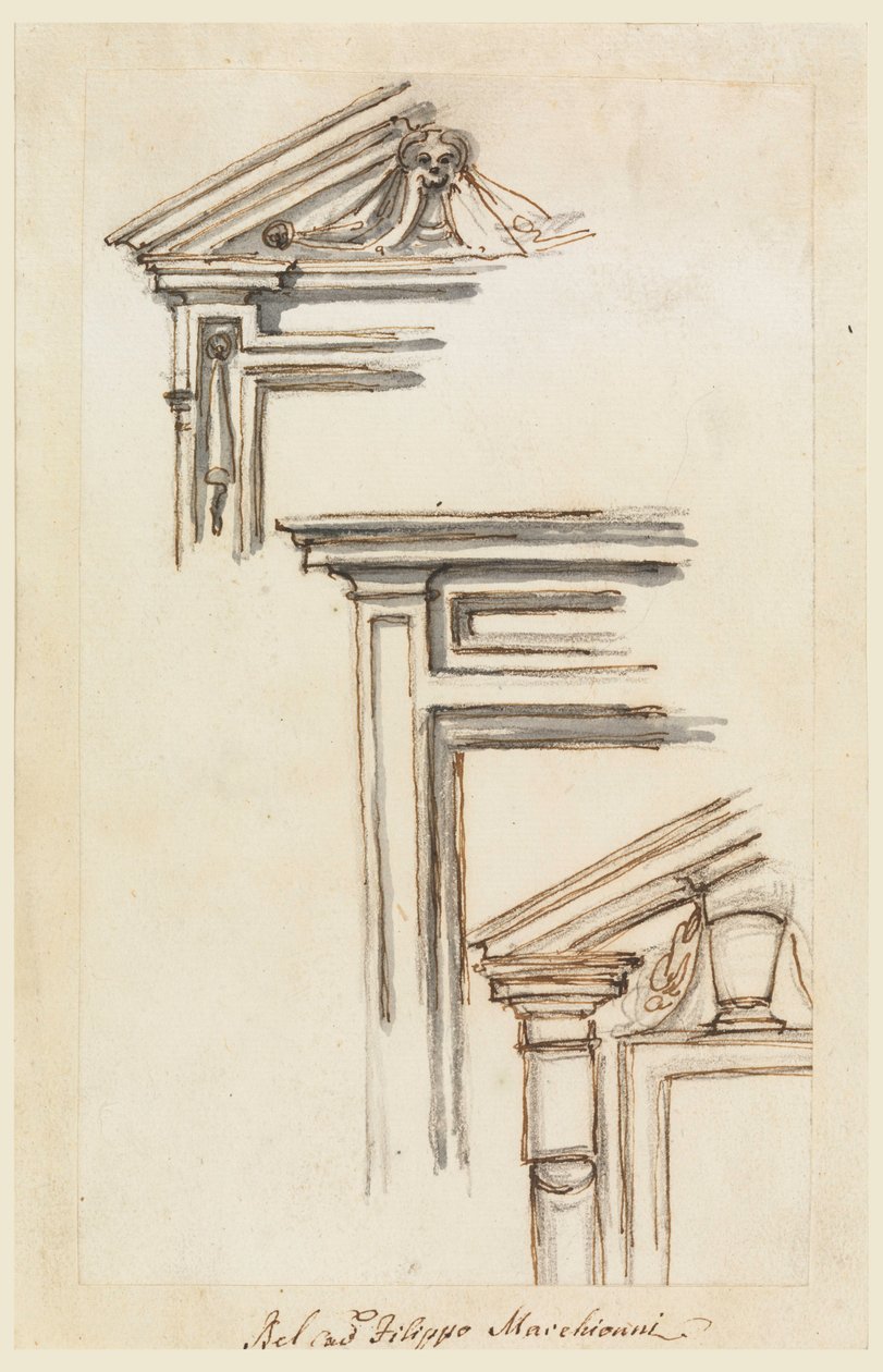 Teckning, Tre fönster- eller dörrfodral, ca 1770 av Filippo Marchionni