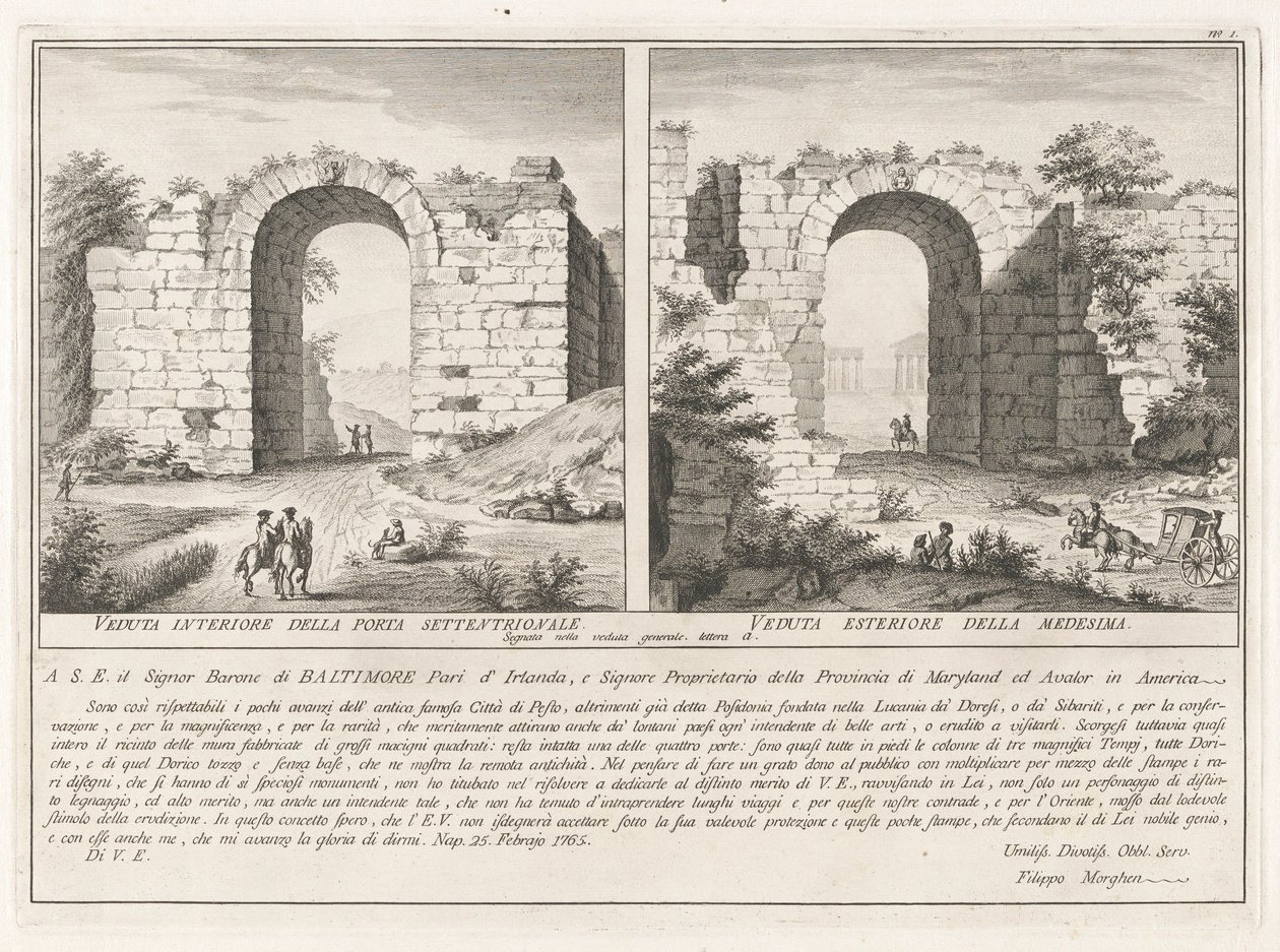 Dedikationssida, från Antichit? di Pesto (Paestums antikviteter) av Filippo Morghen