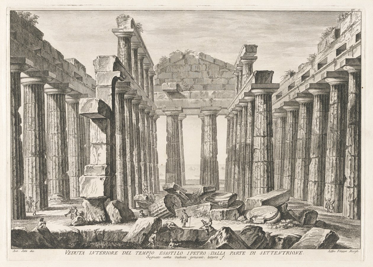 Interiörvy av Hexastyle Hypaethral Temple från norr, från Antichit? av Pesto (Paestums antikviteter) av Filippo Morghen