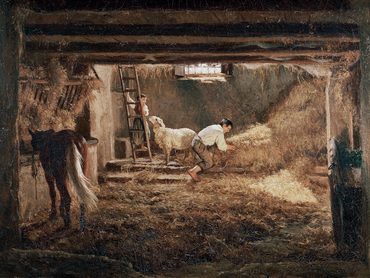 Utsikt över interiören i ett stall "", Målning av Filippo Palizzi (1818-1899) av Filippo Palizzi