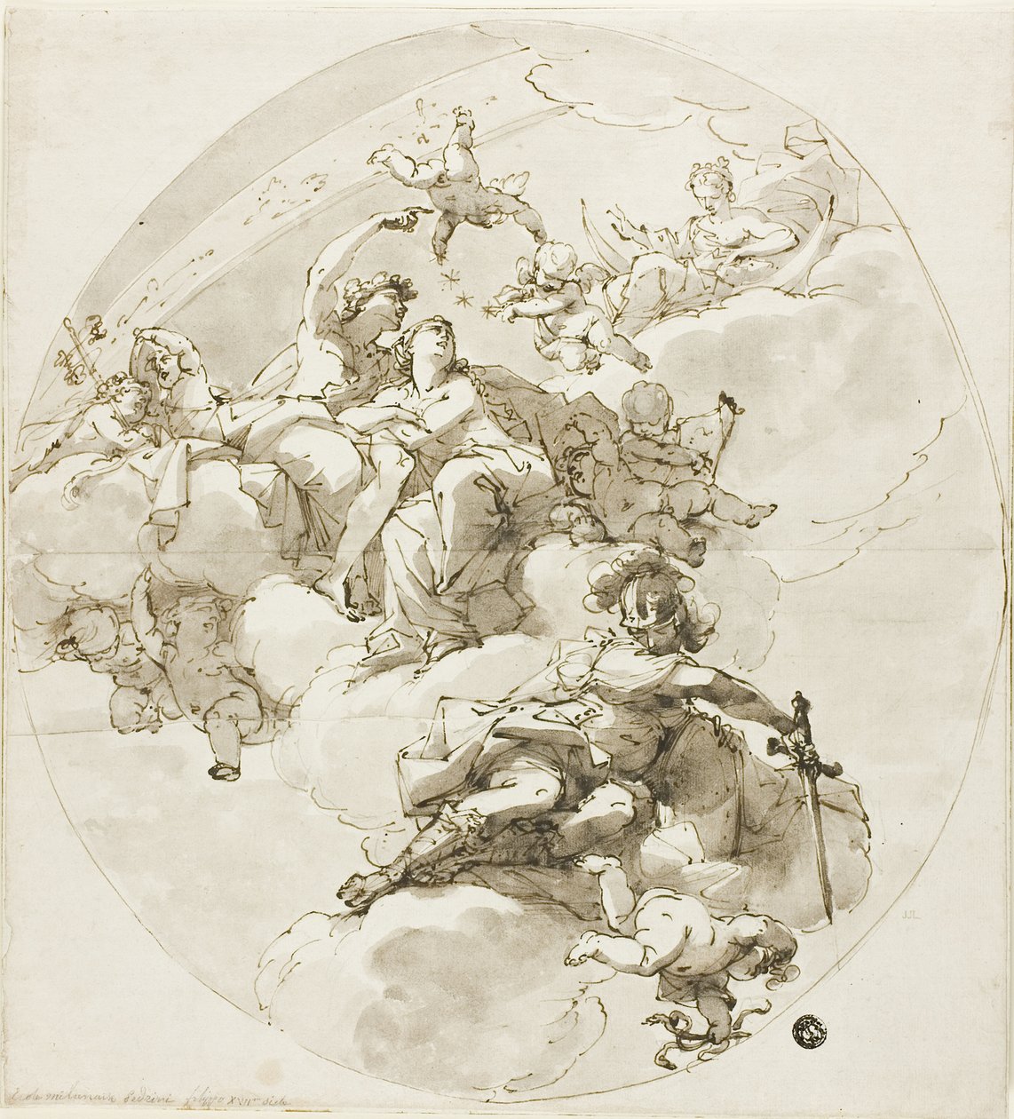 Tak med Bacchus, Ariadne, Diana och Minerva av Filippo Pedrini