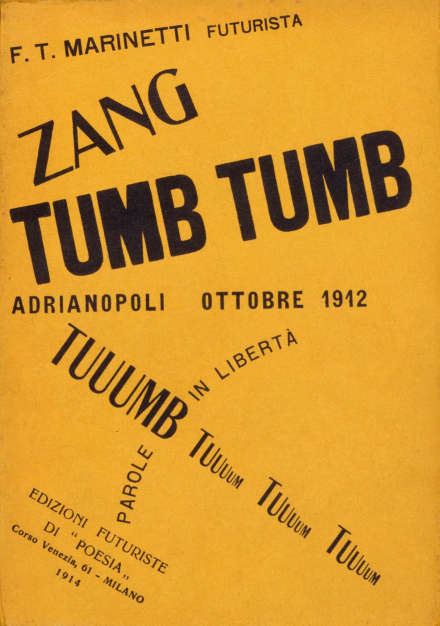 Omslag till boken av Filippo Tommaso Marinetti ""Zang Tumb Tumb"" från 1912. privat samling Milan av Filippo Tommaso Emilio Marinetti