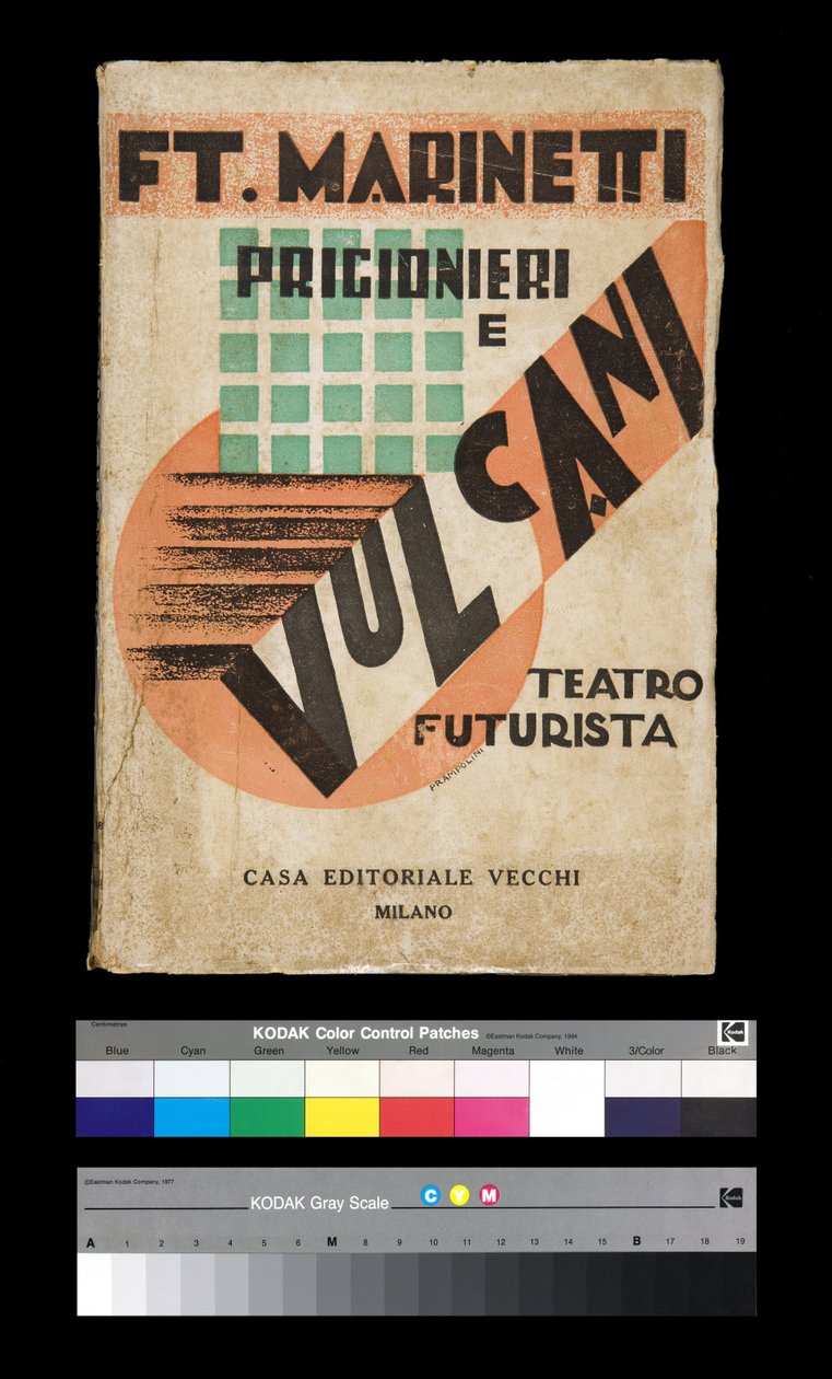 Futurism: omslag till "" Prisoners and Volcanoes "" 1927 (gravyr) av Filippo Tommaso Emilio Marinetti