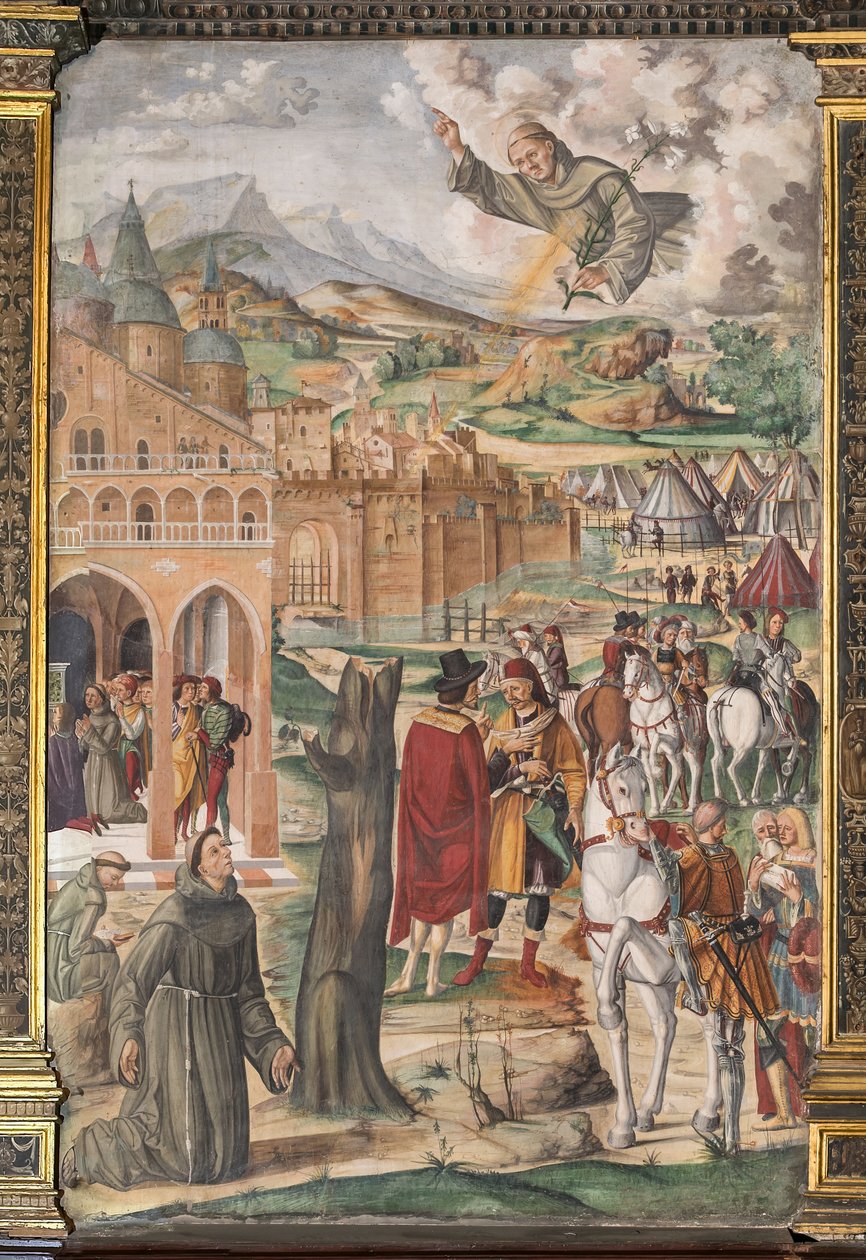Helgonet som visar sig för den välsignade Luca Belludi och förutsäger befrielsen av Padua, School of the Saint av Filippo da Verona