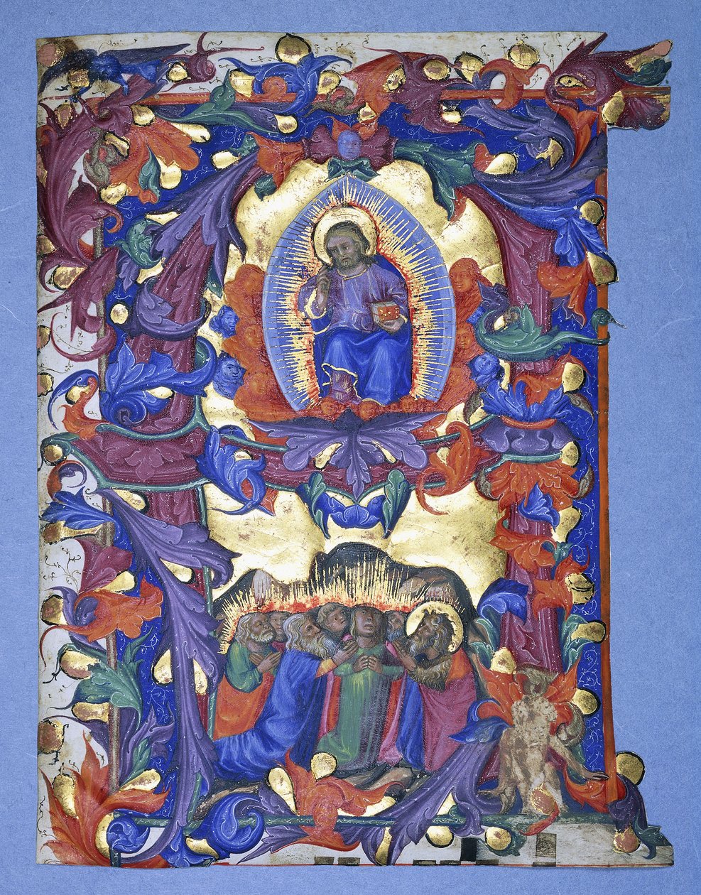 Ett stort historiskt "A" med en skildring av Kristi himmelsfärd, c.1450 av Filippo di Matteo Torelli