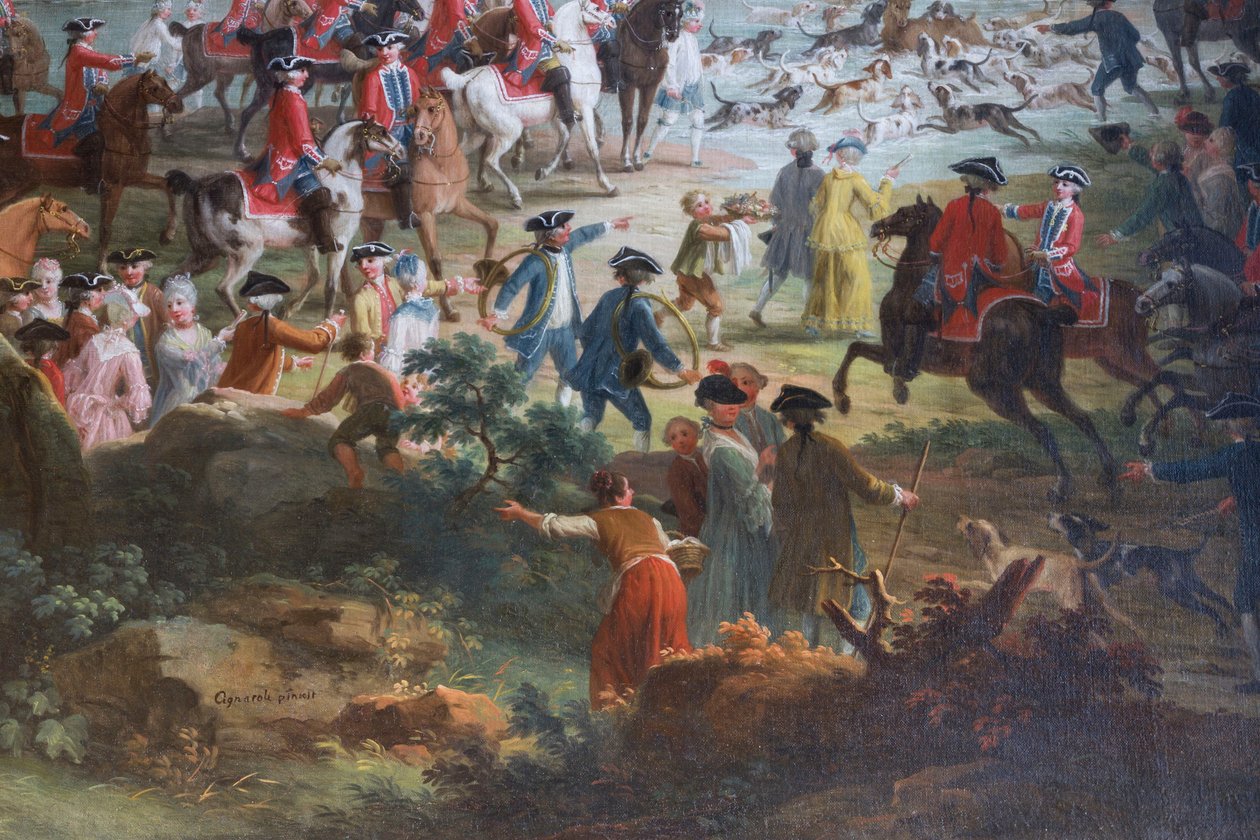 Hjortsjakt, av Vittorio Amedeo Cignaroli (1730-1800), olja på duk, godsägare, jaktresidens, av Filippo Juvarra (1678-1736), Stupinigi, Piemonte, Italien av Filippo or Juvara Juvarra