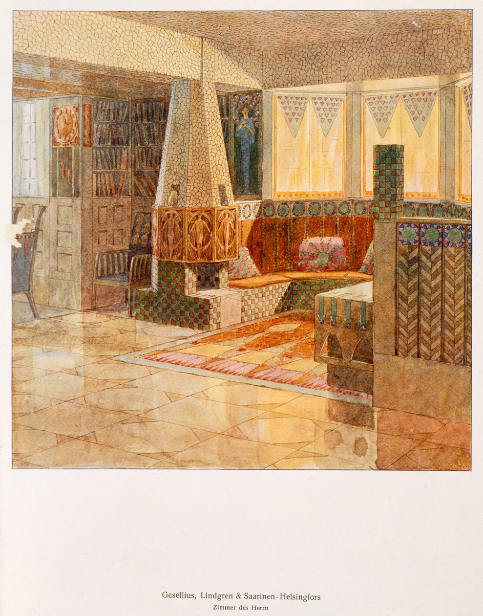 Gentlemans room, designat av Gesellius, Lindgren och Sarrinen-Helsingfors, från en tysk publikation, ca 1895 av Finnish School
