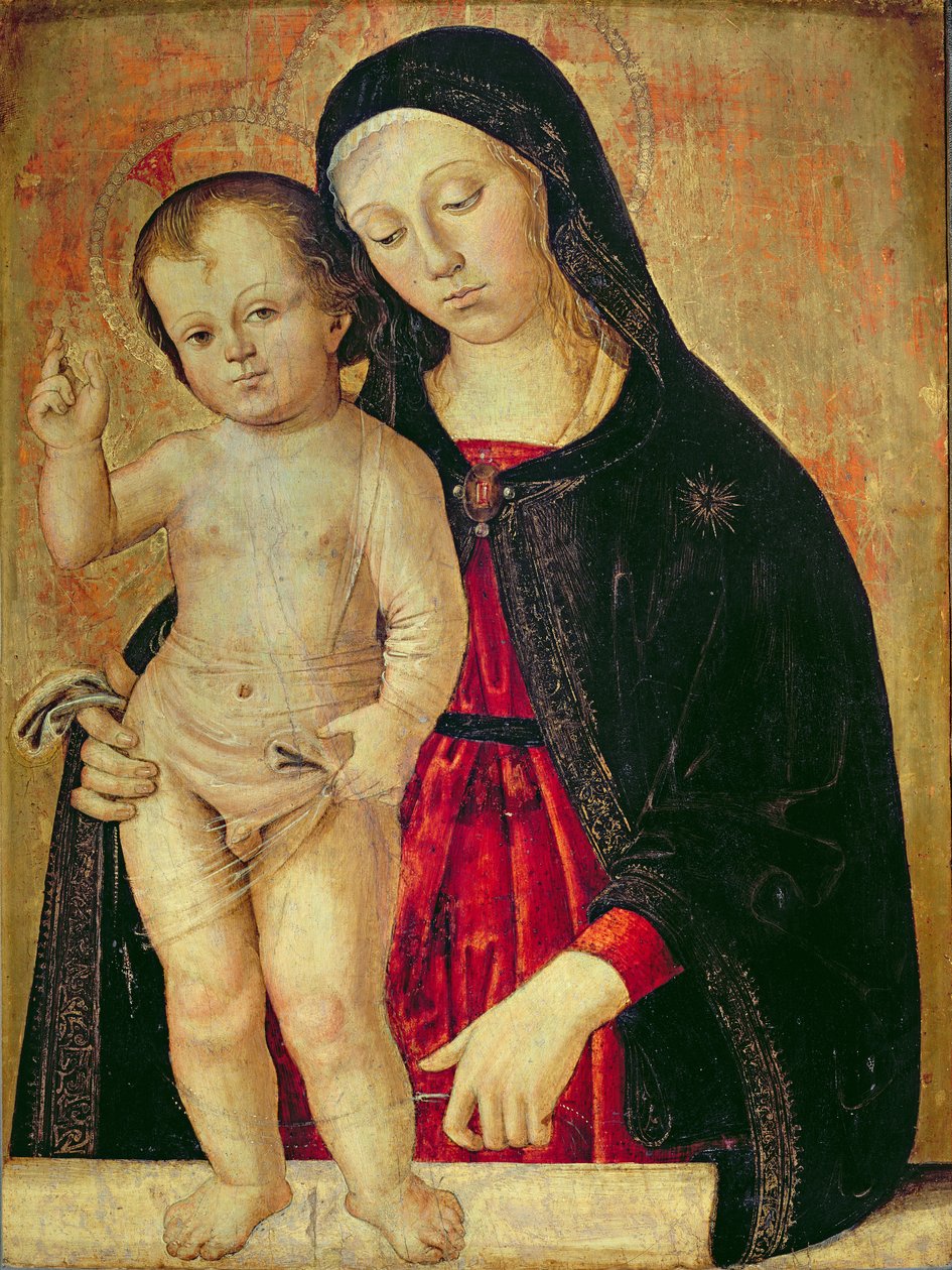 Jungfru Maria med barn (olja på pannå) av Fiorenzo di Lorenzo