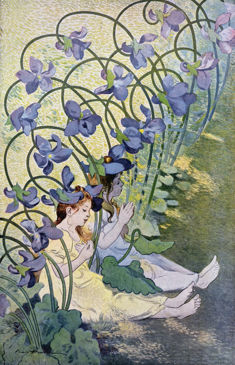 The Violets, livliga blommor, 1897 (färgstick) av Firmin Bouisset