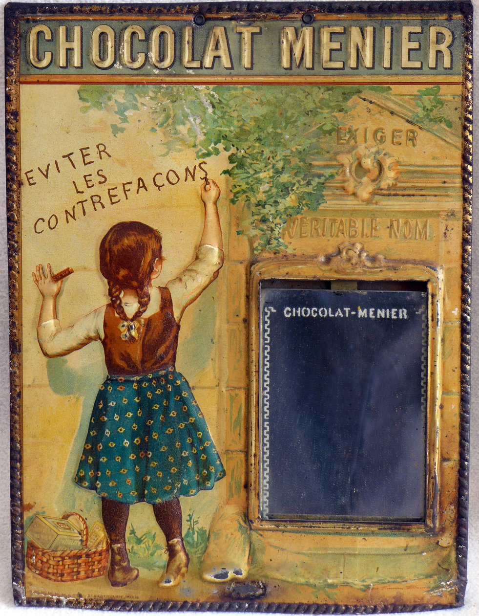 reklamplakett av choklad Menier, ca 1900 (emalj) av Firmin (after) Bouisset