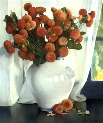 Röda dahlior av Firmin Baes
