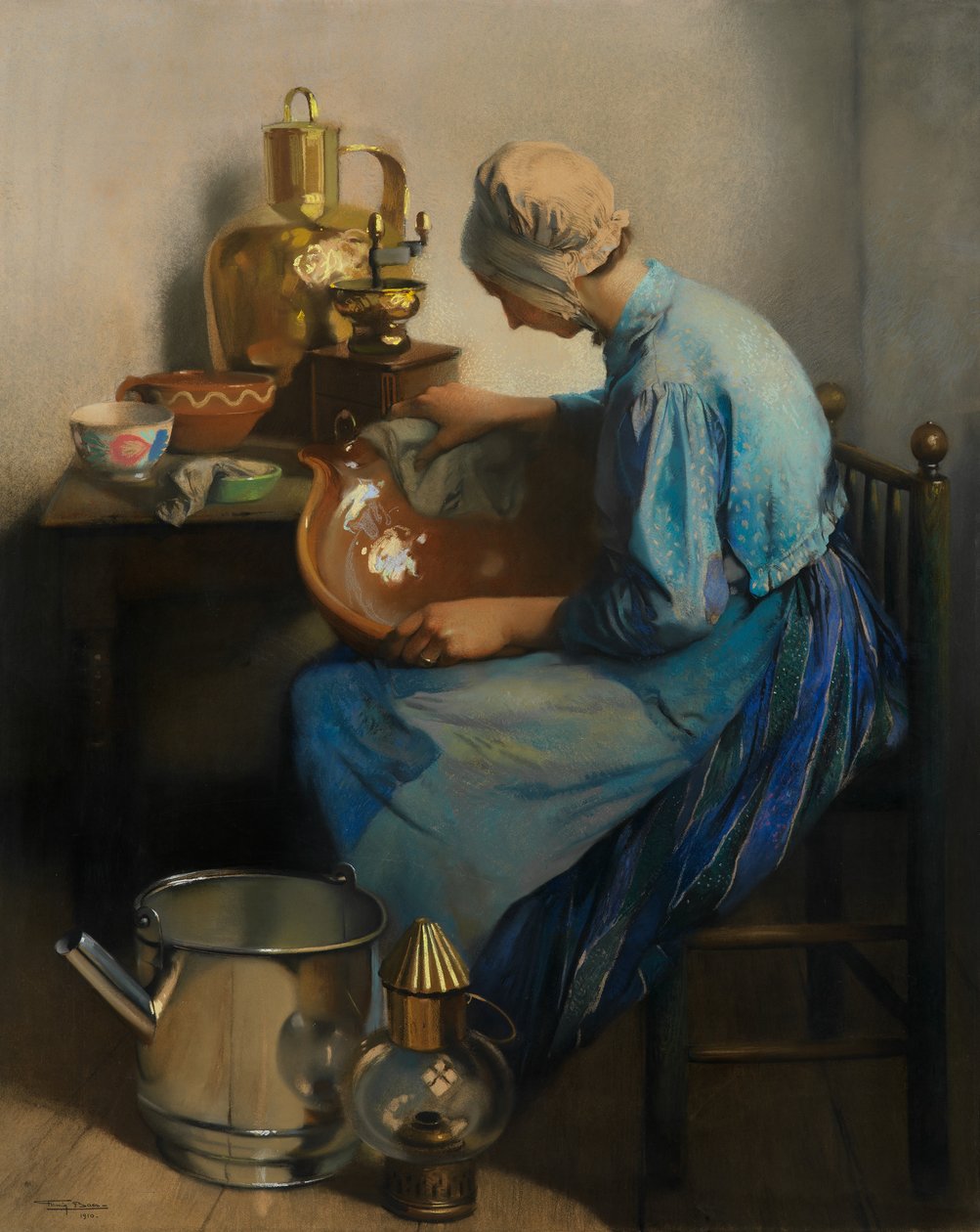 The Cleaning Lady (olja på duk) av Firmin Baes