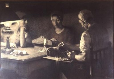 The Lace Makers (kol och sepia) av Firmin Baes