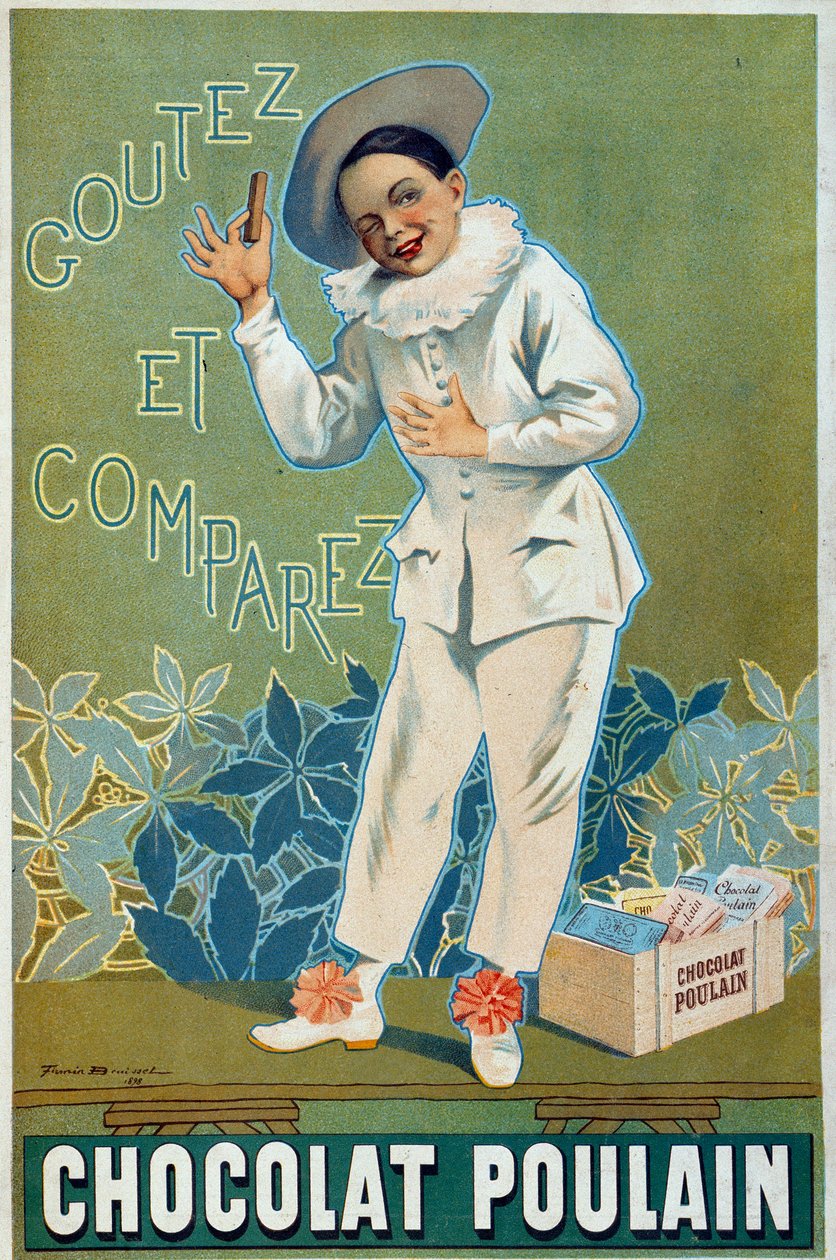 Affischannons av Firmin Etienne Bruisset (1859-1925) för Chocolat Poulain "" Smaka och jämför"" av Firmin Bouisset