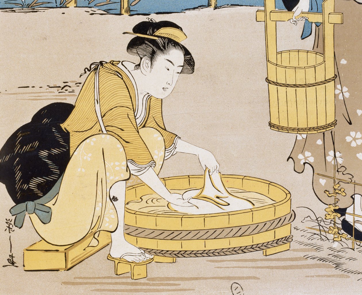 Kvinnor som tvättar sig i floden, omslag av Firmin Gillot (1819-1872), Le Japon Artistique (japansk konst), konst- och industridokument samlade av Siegfried Bing (1838-1905), månadspublikation juli 1889, Frankrike av Firmin Gillot