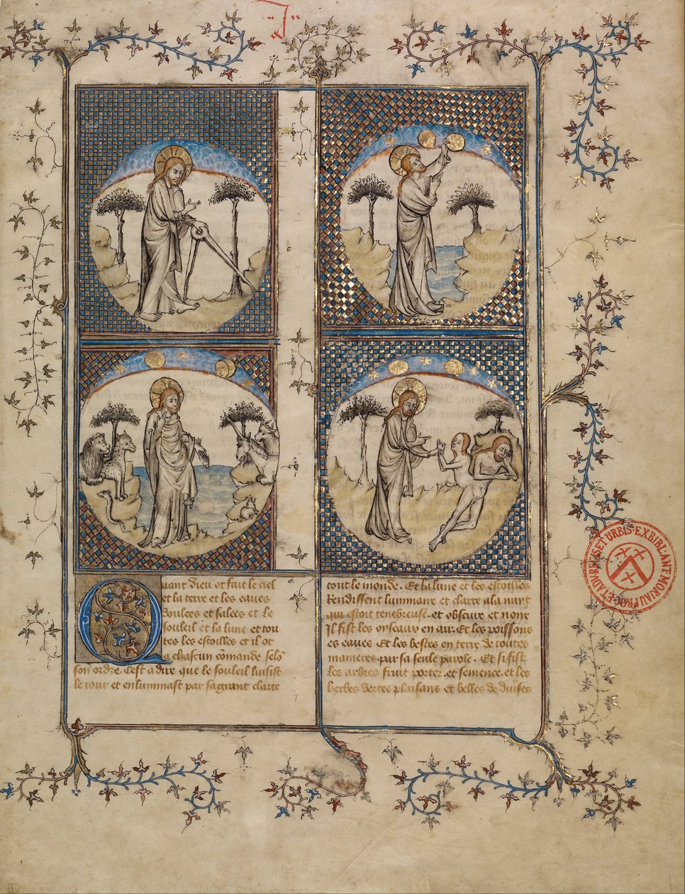 Scener från skapelsen av First Master of the Bible historiale of Jean de Berry
