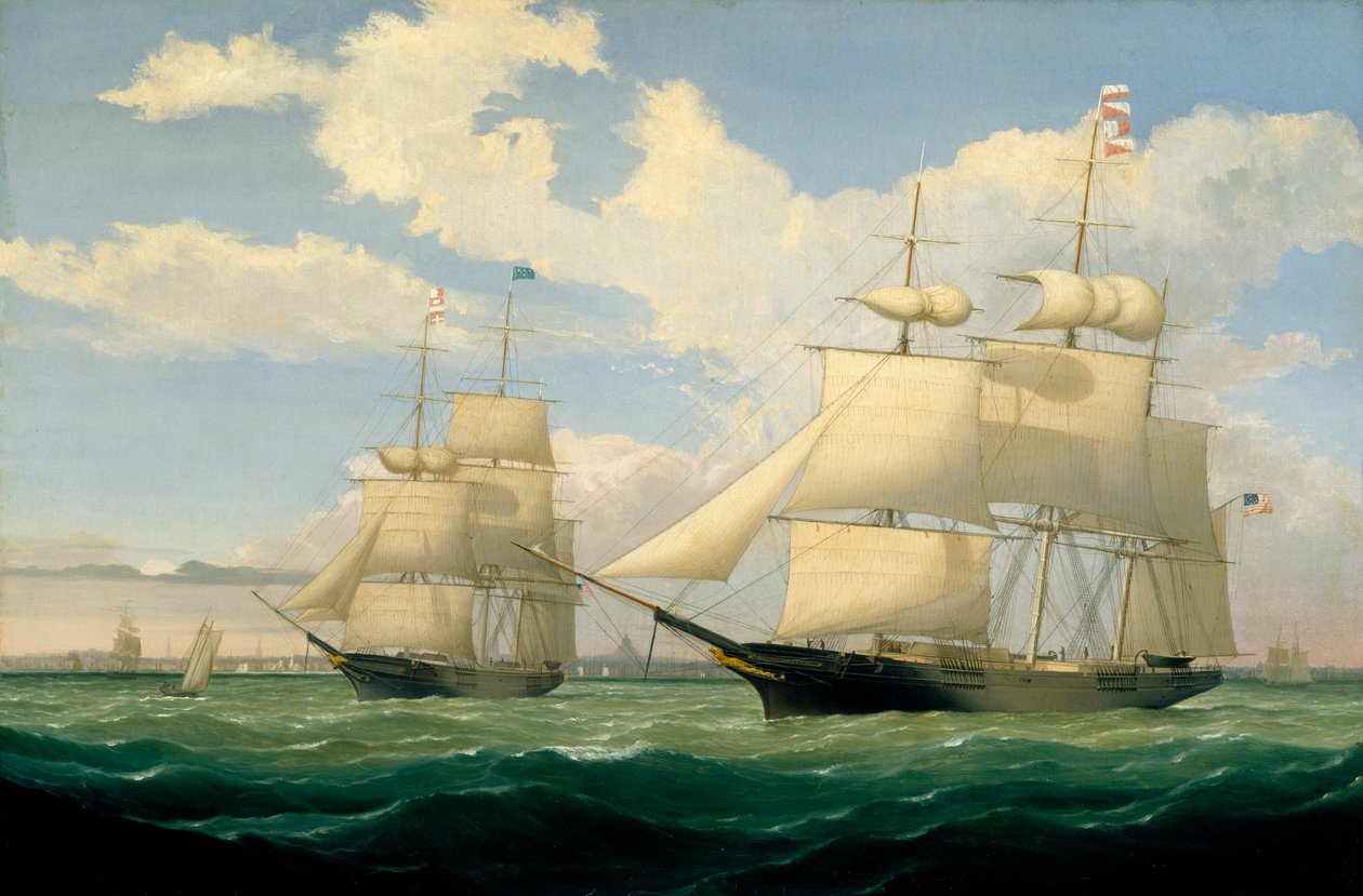 The Ships Winged Arrow och Southern Cross i Boston Harbor av Fitz Henry Lane