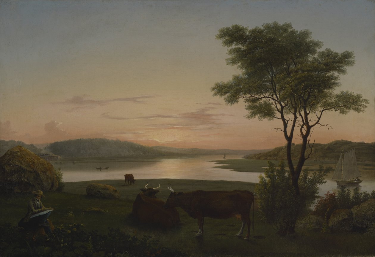 New England Inlet med självporträtt, 1848 av Fitz Henry Lane