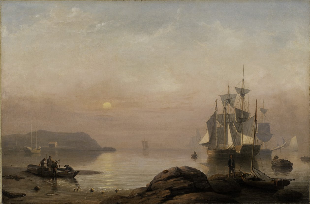 Soluppgång genom dimma, 1852 av Fitz Henry Lane