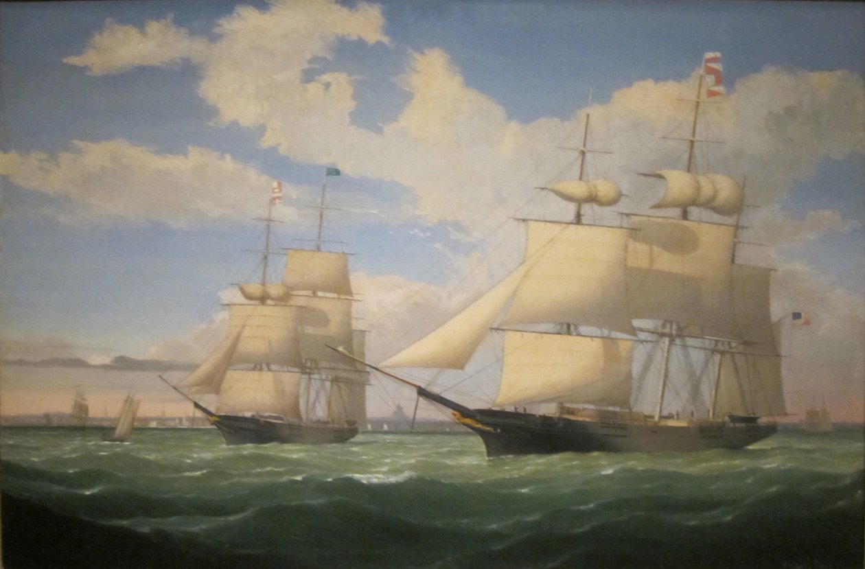 Fartygen "Winged Arrow" och "Southern Cross" i Bostons hamn av Fitz Henry Lane