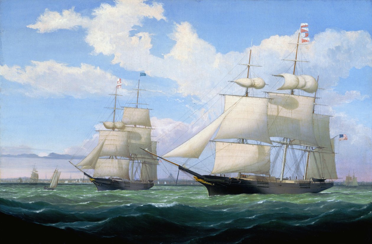 Fartygen "Winged Arrow" och "Southern Cross" i Bostons hamn av Fitz Henry Lane