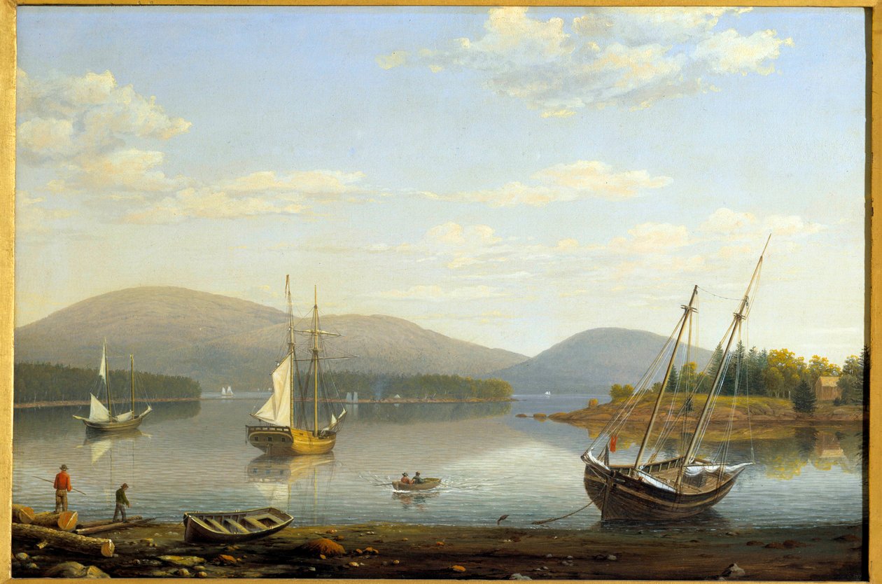 Utsikt över hamnen i Somes i Maine i USA Målning av Hugh Lane Fitz (1804-1865) 1850 Privat samling av Fitz Henry Lane