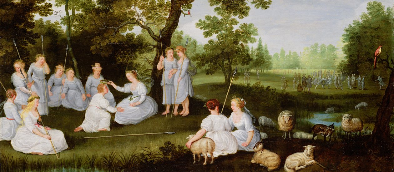 Landskap med herdar och herdinnor av Flemish School