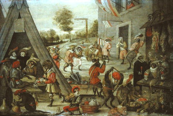 Ap- och kattsoldater i ett läger, 1632 (se 204409) av Flemish School