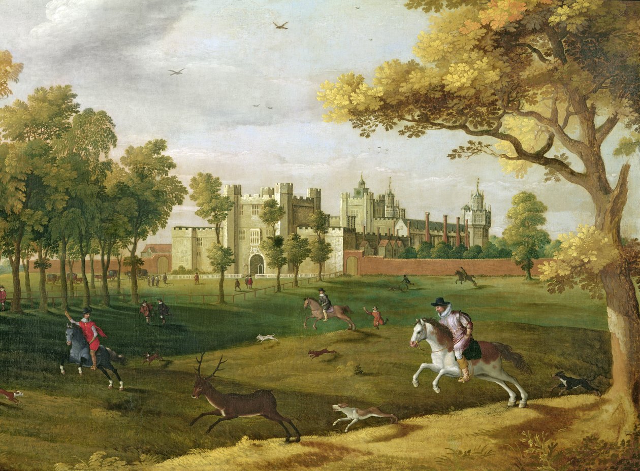 Nonsuch Palace på kung James I:s tid, tidigt 1600-tal (detalj av 65995) av Flemish School
