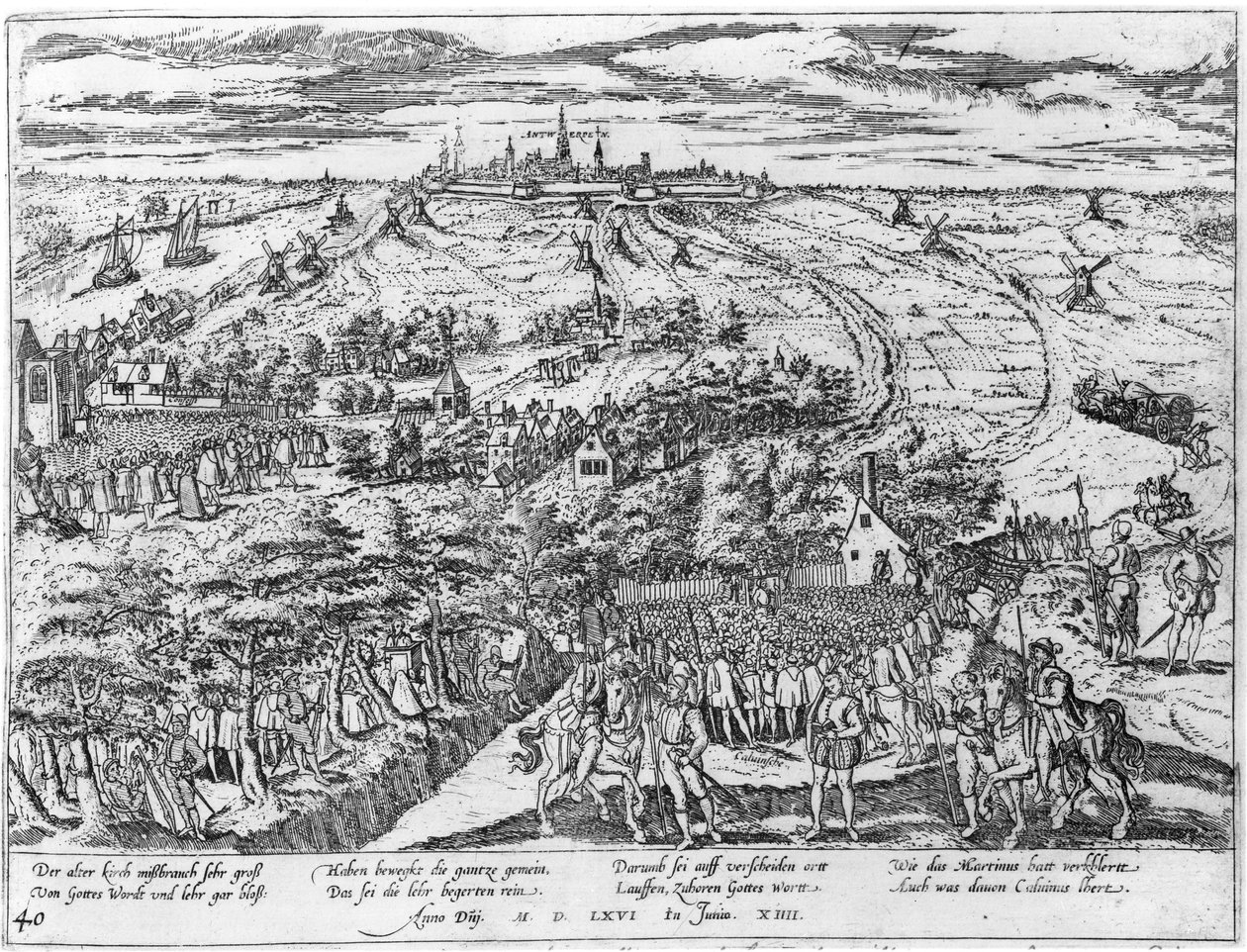 Protestanter möttes i det fria runt Antwerpen, 1576 av Flemish School