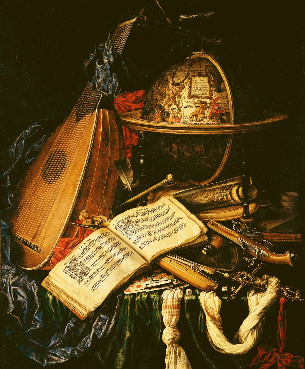 Stilleben med musikinstrument av Flemish School