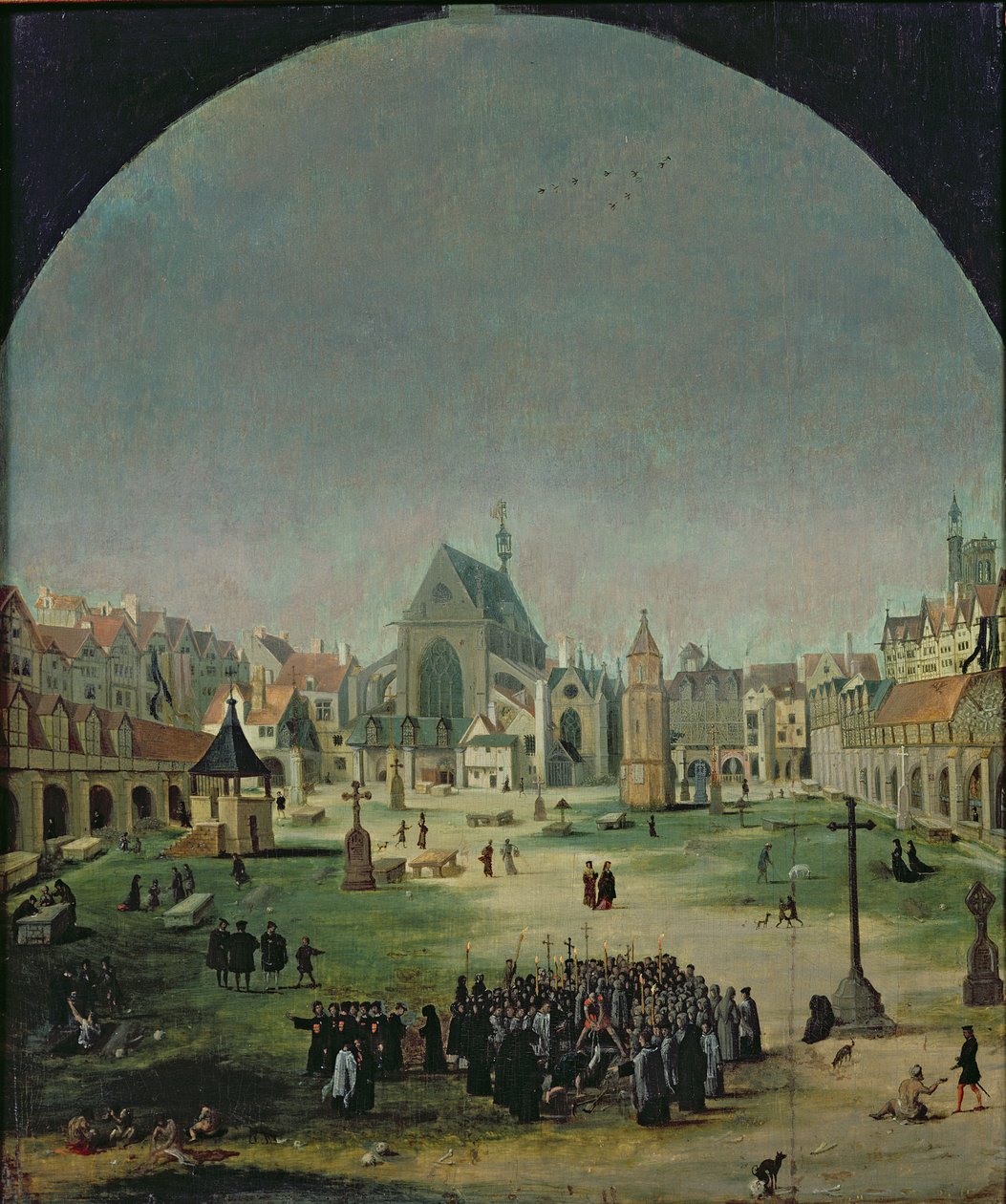 De oskyldigas kyrkogård och massgraven under Francois I:s regeringstid av Flemish School