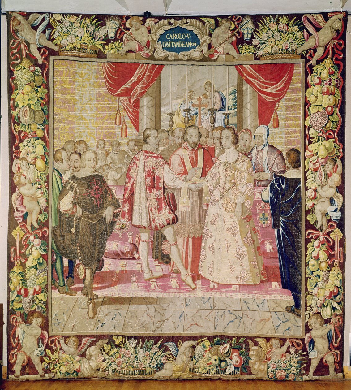 Karl V:s gobeläng som visar Karl V:s äktenskap med Isabella av Portugal 1526, Brygge, ca 1630-40 (gobeläng) av Flemish School