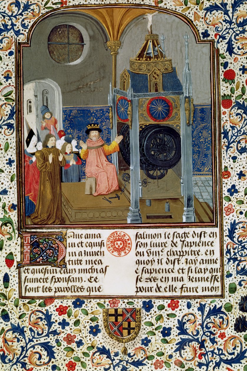 2095 Fr. 455 f.9 Hushållet som beundrar mästarnas sällsynta ur från en avhandling om moral, mitten av 1400-talet av Flemish School