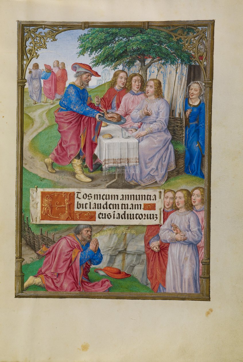 Abraham och de tre änglarna, ca 1510-20 (tempera, guld och bläck på pergament) av Flemish School