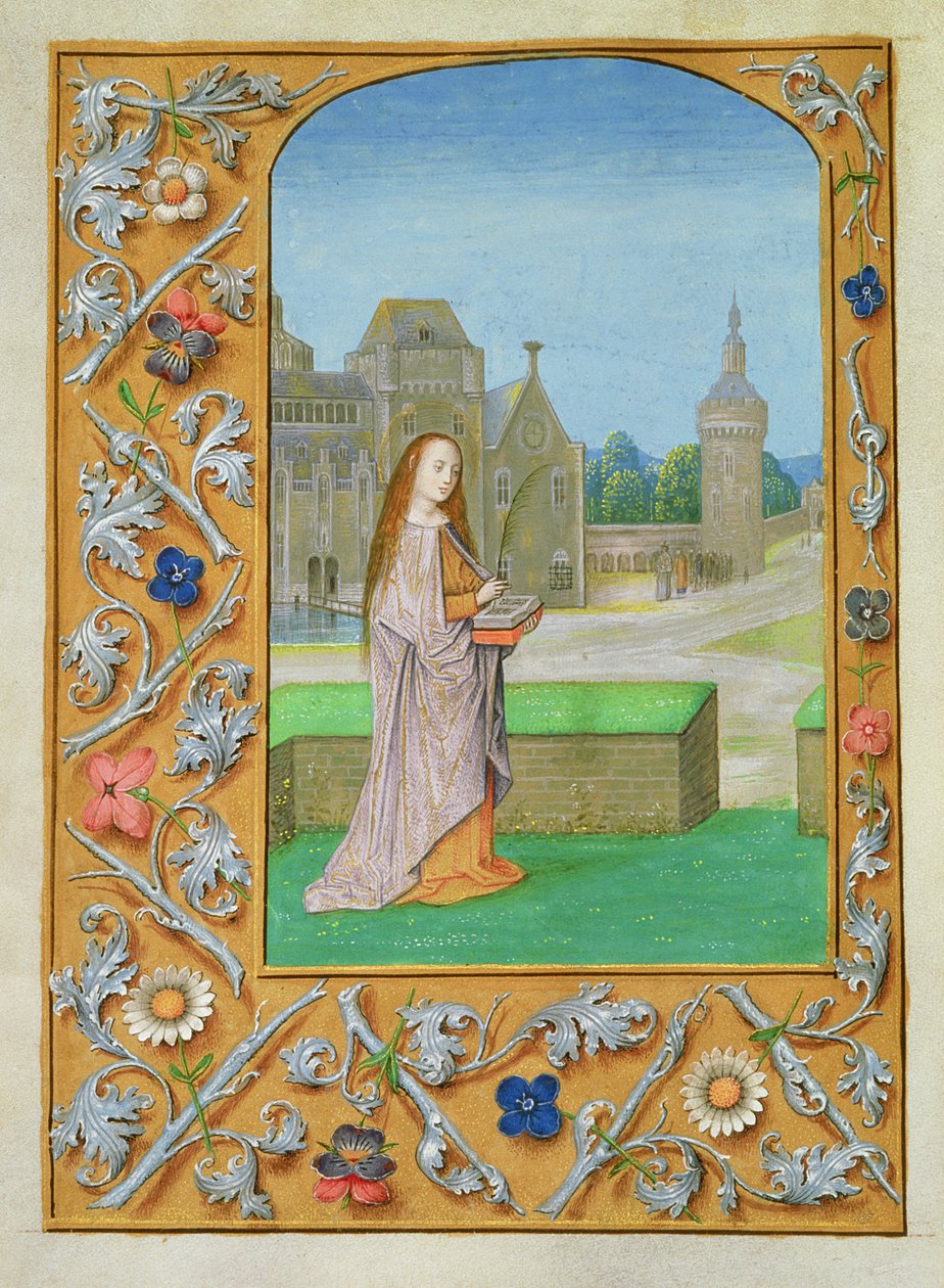 Lägg till 54782 f.70v St. Barbara, från Hastings Hours, c.1475-83 (vellum) av Flemish School