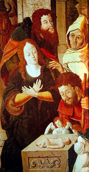 Tillbedjan av herdarna, detalj av en triptyk, c.1530 av Flemish School