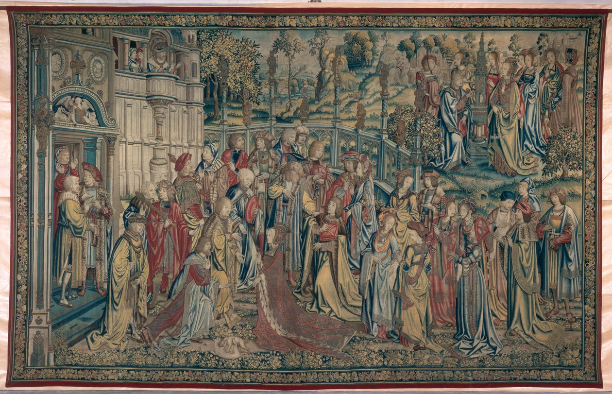 Batseba beordrade till palatset, Davids och Batsebas gobeläng, ca 1510-15 av Flemish School