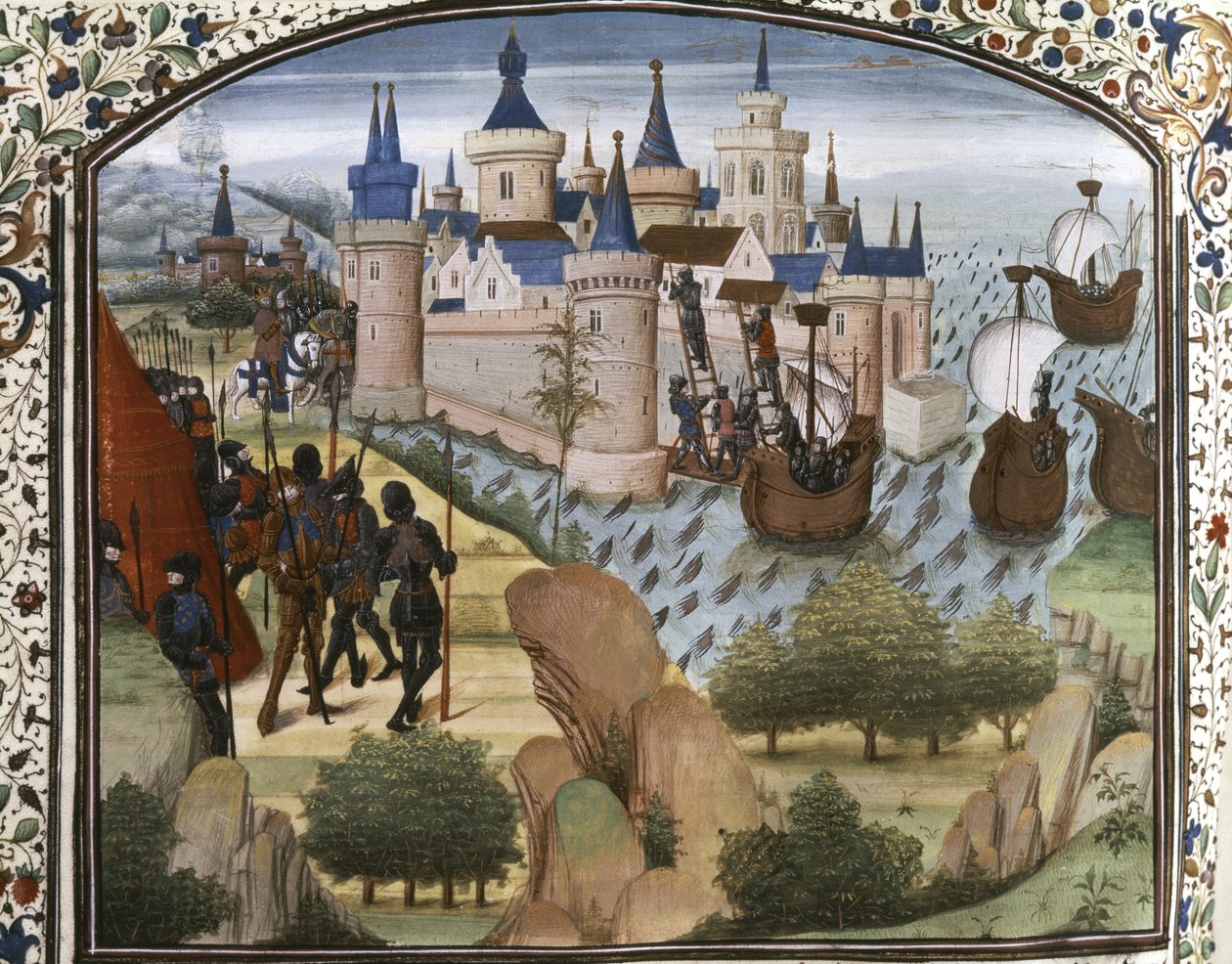 KRUSADERNA: "Konstantinopel belägrat av korsfararna av Flemish School