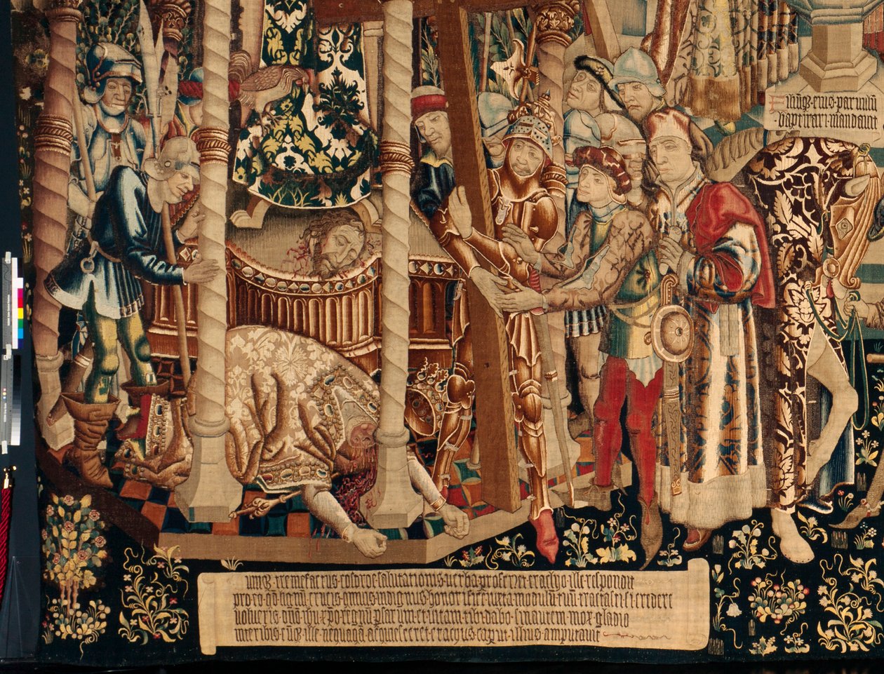Katedralen (The Seo. Ca tedraal of the Savior of Zaragoza). Gobelängmuseet. flamländsk gobeläng. Legenden om det heliga korset (Legenden om det heliga korset, om legenden om det heliga korset). Detalj. Cirka. 1450. 430x1120cm. av Flemish School
